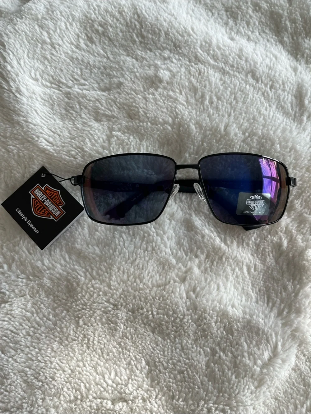 NWT Harley-Davidson Black Frame Sunglasses with Blue-Purple Reflective Lenses
